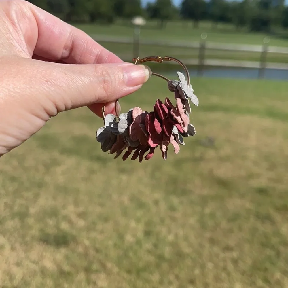 Anthropologie Floral Hoop Earrings Pink Burgundy Mauve Statement Earrings